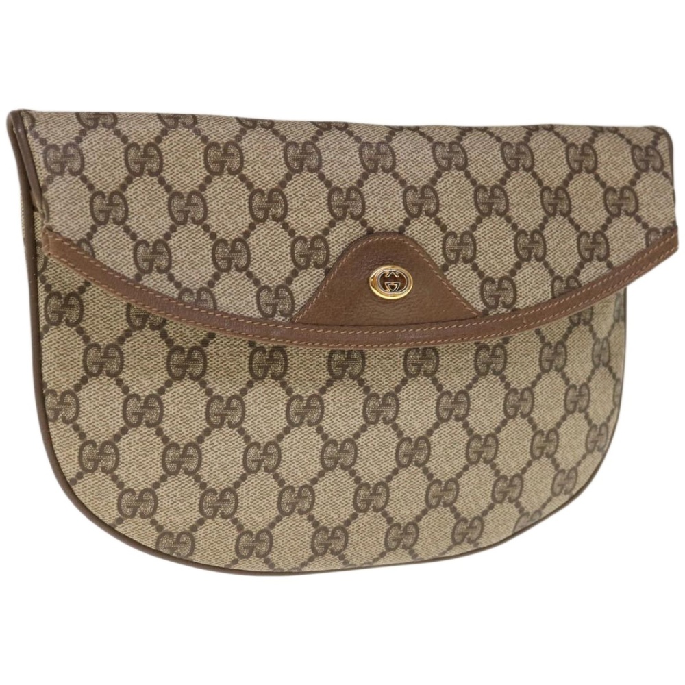 GUCCI GG Supreme Clutch Bag PVC Beige 89 02 503 Auth yk10733